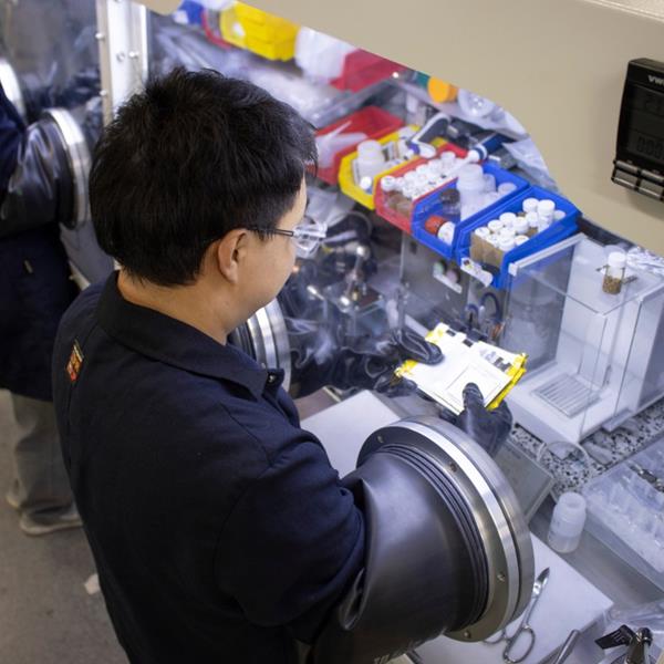 Yifan Zhao Uses Glove Box Check Pouch Cell Before Moving Electrolyte Filing Process