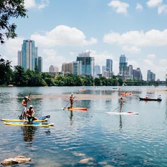 People paddleboarding on Lake Travis
